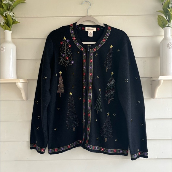 Bechamel Christmas Trees and Stars Wool Zip Up Sweater Size XL - Picture 4 of 13